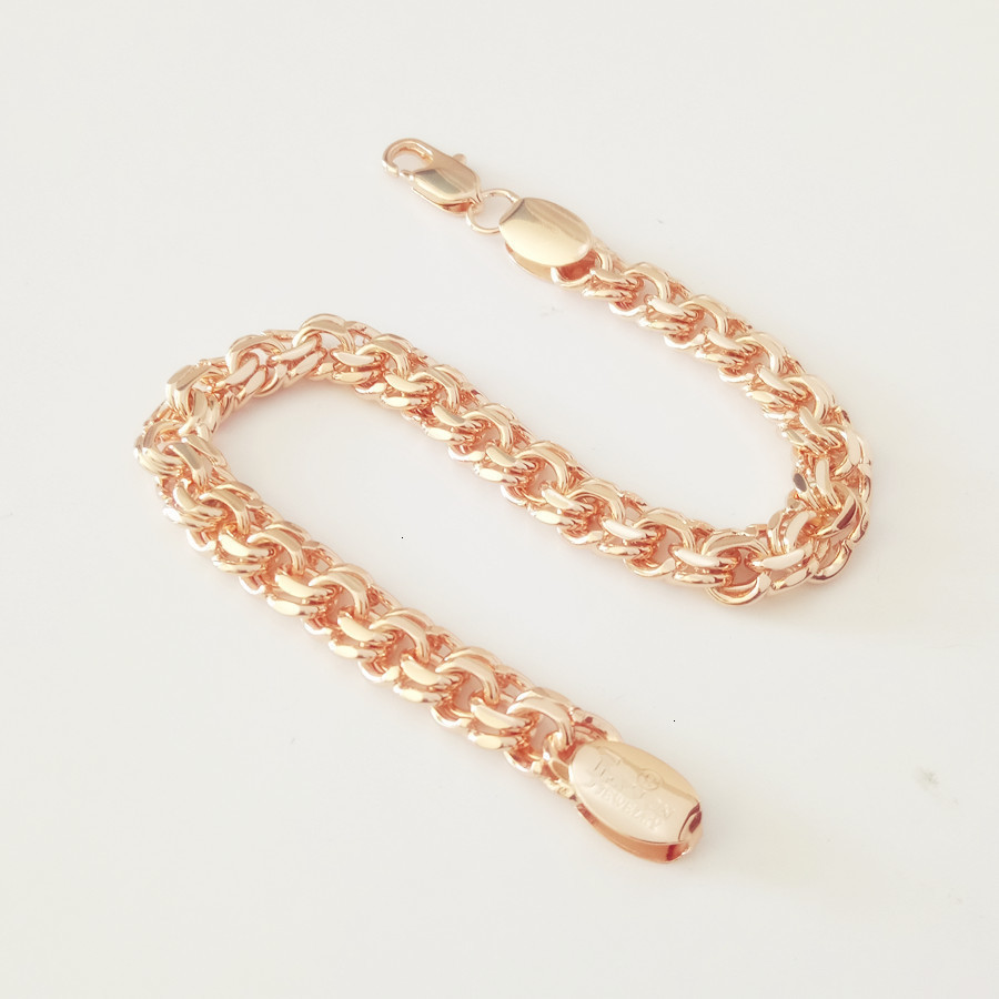 Bracelets de charme bismark 585 Rose Gold Color Jewelry une forme de tissage long 7 mm de large caténaire et femmes 221114304Q