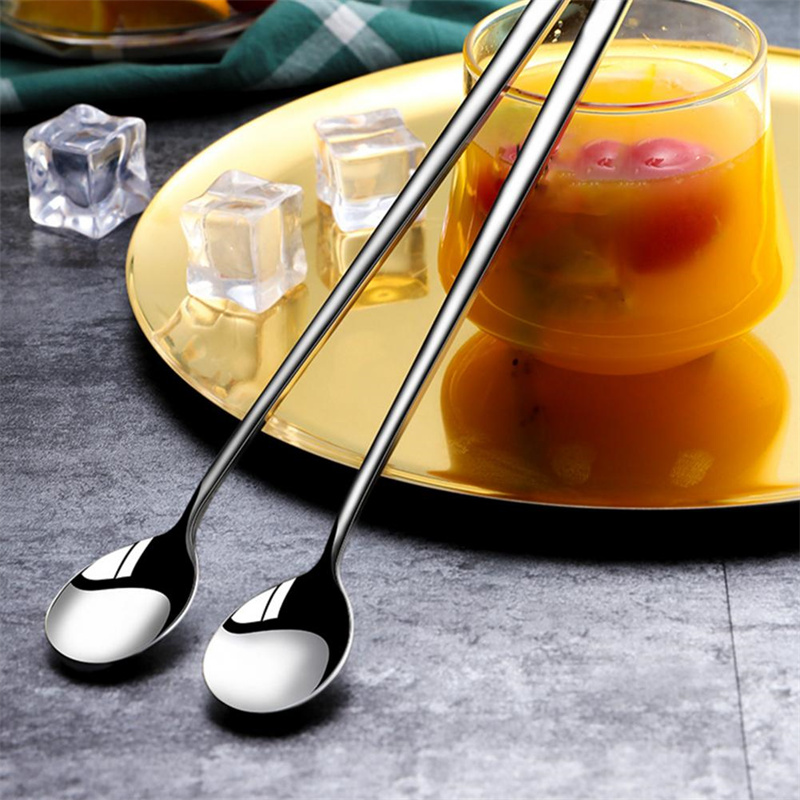 Stainless Steel Long Handle Stir Spoon Ice Cream Dessert Tea Stirring Scoop Kitchen Cafe Tools