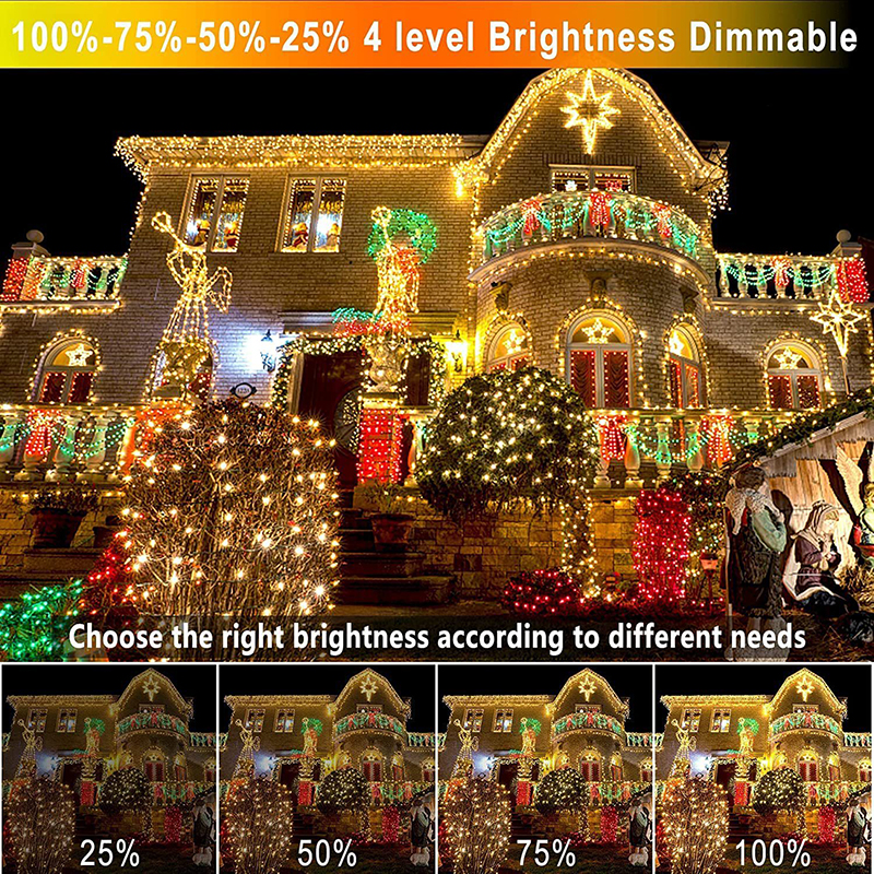 Lumières de Noël LED extérieure LED LUMIÈRE DIAL COLOR 108FT 300 LUMES FAIR MULICOLORE BLANCHE CHAUDEMENT