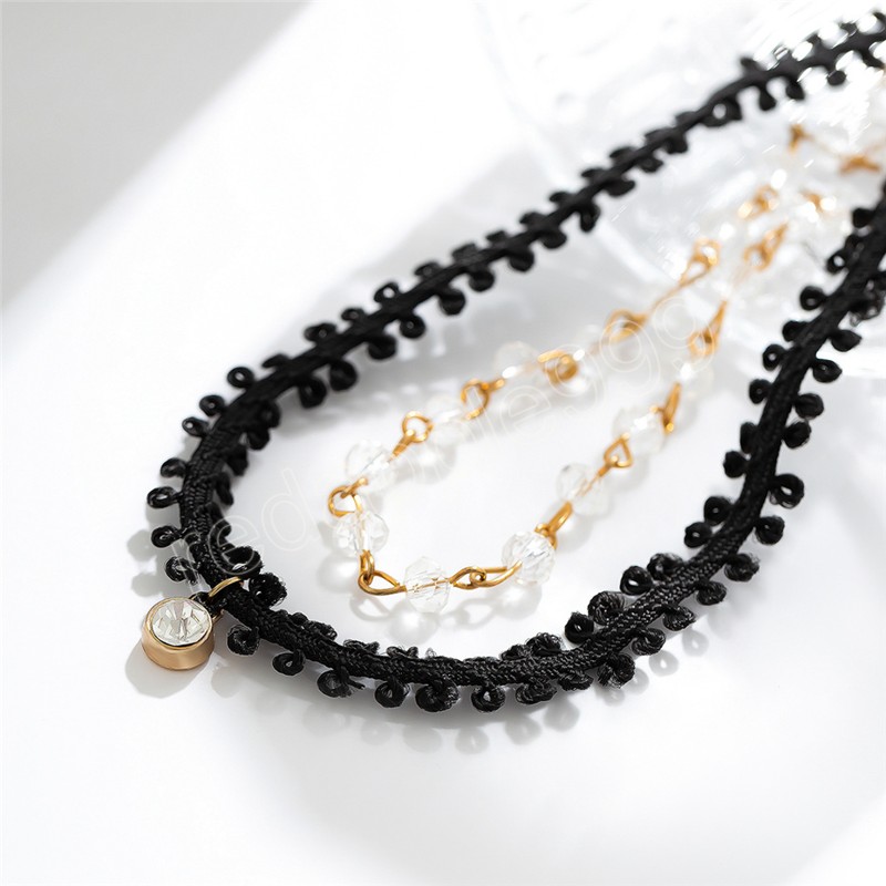 Mehrschichtige schwarze kurze Halsband-Halskette für Frauen, Braut, Kristall-Anhänger, Schlüsselbeinkette, Schmuck, Weihnachtsgeschenk