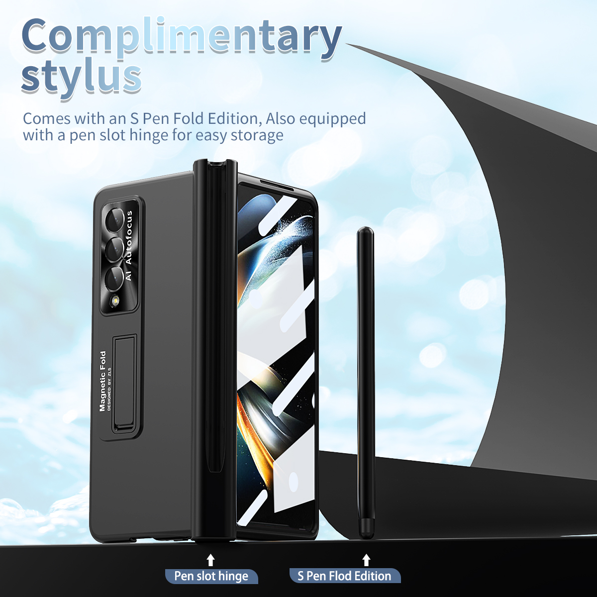 Gångjärnsmagnetfodral för Samsung Galaxy Z Fold 4 Fold 3 5G Fodral Pennhållare Plätering Stativ Skyddsfilmskydd