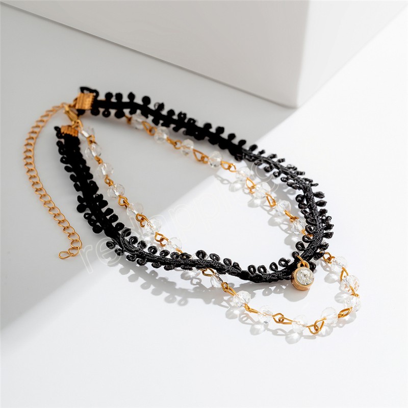 Mehrschichtige schwarze kurze Halsband-Halskette für Frauen, Braut, Kristall-Anhänger, Schlüsselbeinkette, Schmuck, Weihnachtsgeschenk