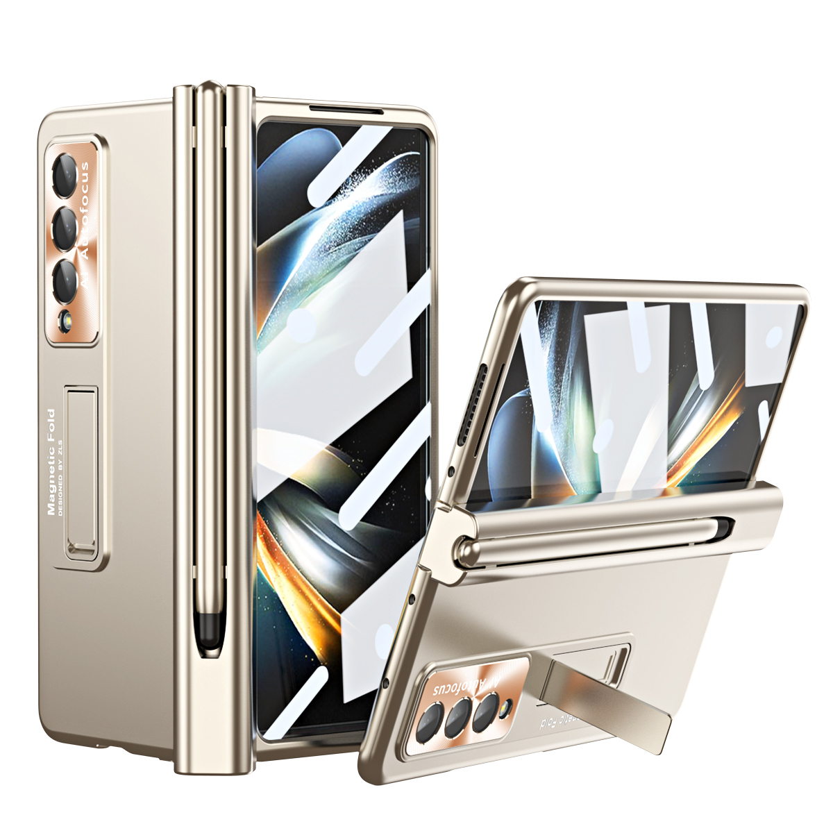 Cerniera Custodie magnetiche Samsung Galaxy Z Fold 4 Fold 3 5G Custodia Portapenne Placcatura Supporto Pellicola protettiva