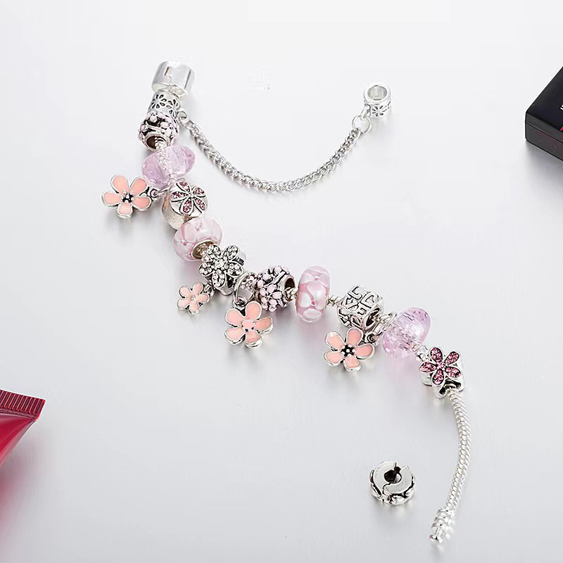 2022 Nieuwe bedelarmband holle roze kristallen levensboom hanger veiligheidsketen Europese charme kralen bangle fits chakra's charm Brahand celets ketting