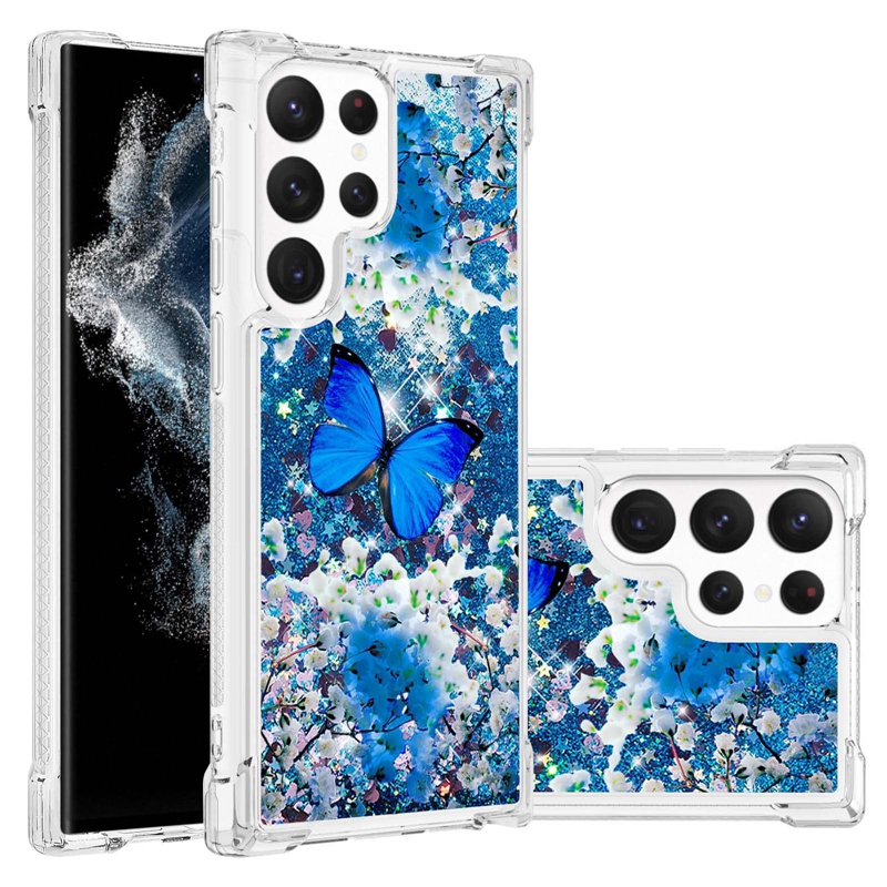 Samsung S23 Ultra S22 Plus A14 5G A23 4G A13 A73 A33 A53 A13 S21ソフトTPU花Eiffel Butthel Butterfly Bling Bling Liquid Glitter Phone Coversカバー用のタワーの流された衝撃プルーフケース