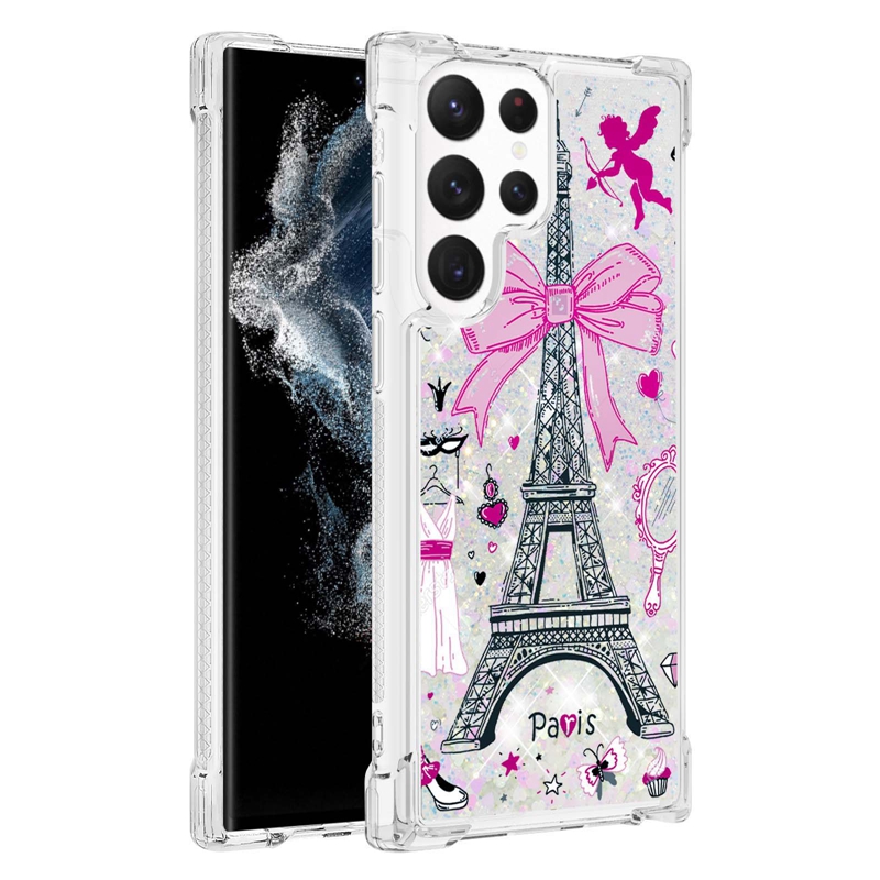 Flower Quicksand Soft TPU odporność na wstrząsy TPU dla Samsung S23 Ultra S22 Plus A14 5G A23 4G A13 A73 A33 A53 A13 S21 Eiffel Tower Butterfly Bling Lask Bliglotlit Cover Cover Telefone Cover