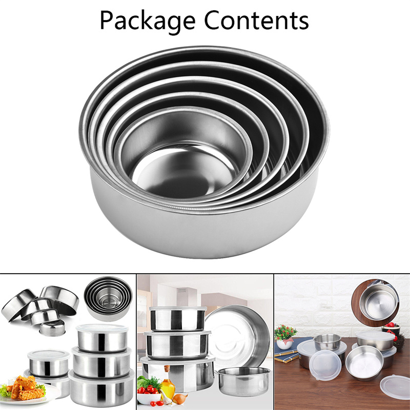 Stainless Steel Food Storage Container Silver Fresh-keeping Boxes With Clear Plastic Lids 10cm 12cm 14cm 16cm 18cm