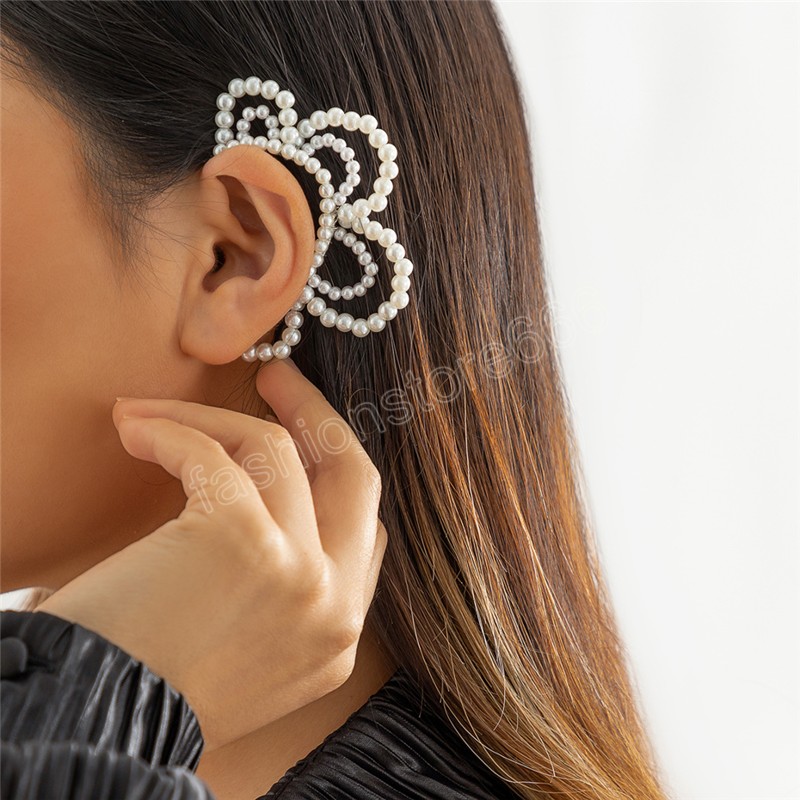 Boucles d'oreilles Boho Imitation perle sans Piercing, pour femmes, mariée, manchette en forme de C, Bijoux d'oreille gauche