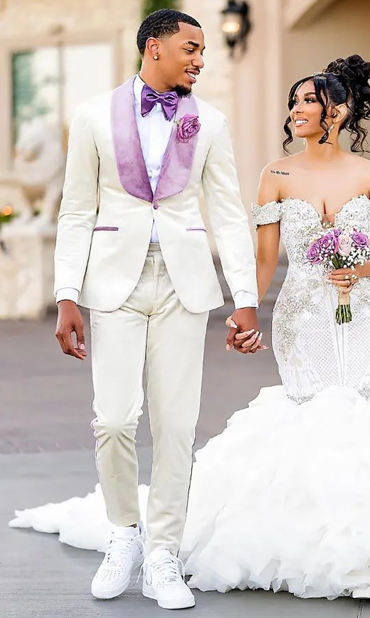 Tuxedos de mariage pour hommes, couleurs assorties, blanc, violet, pantalons, costumes, belle tenue formelle de bal, veste et pantalon