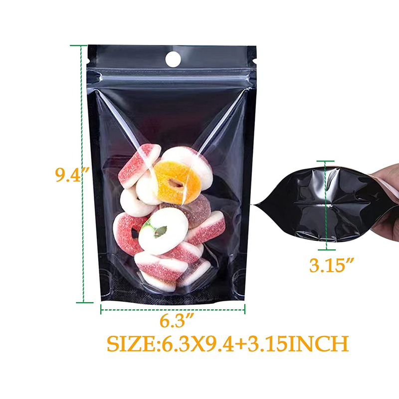 Clear Black Aluminium Foil Self Seal Stand Up Packaging Bag Återställbar GRIP MYLAR POUCH TEA Matprovväskor LX5265