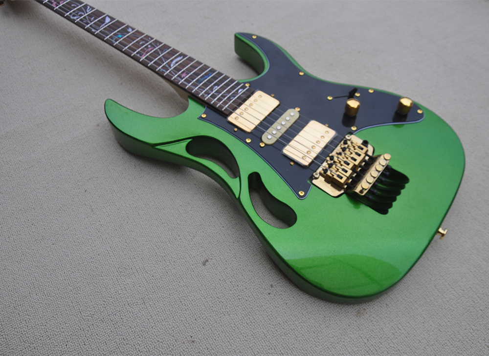 Guitare électrique vert métal avec manche en palissandre noir 24 frettes personnalisables