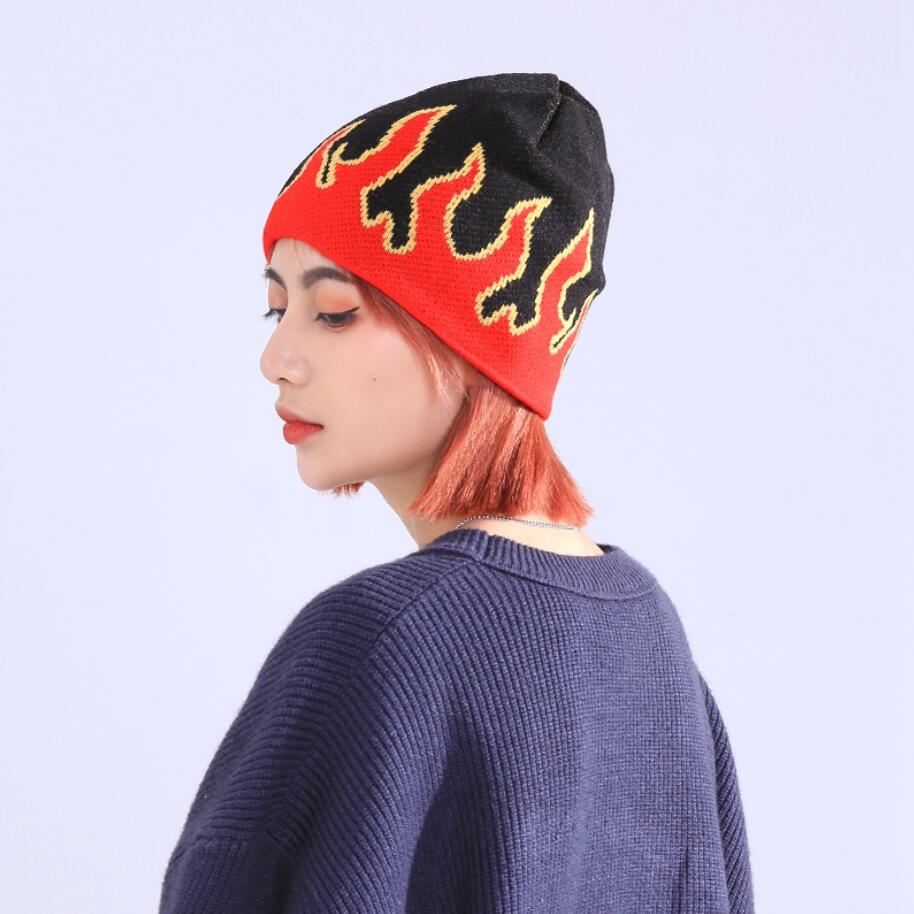 Fashion Autumn Winter Skull Caps Unisex Fire Design Street Dance Trend Hip Hop Sticke Soft Wear Warm Man Bonnet Beanie Hat