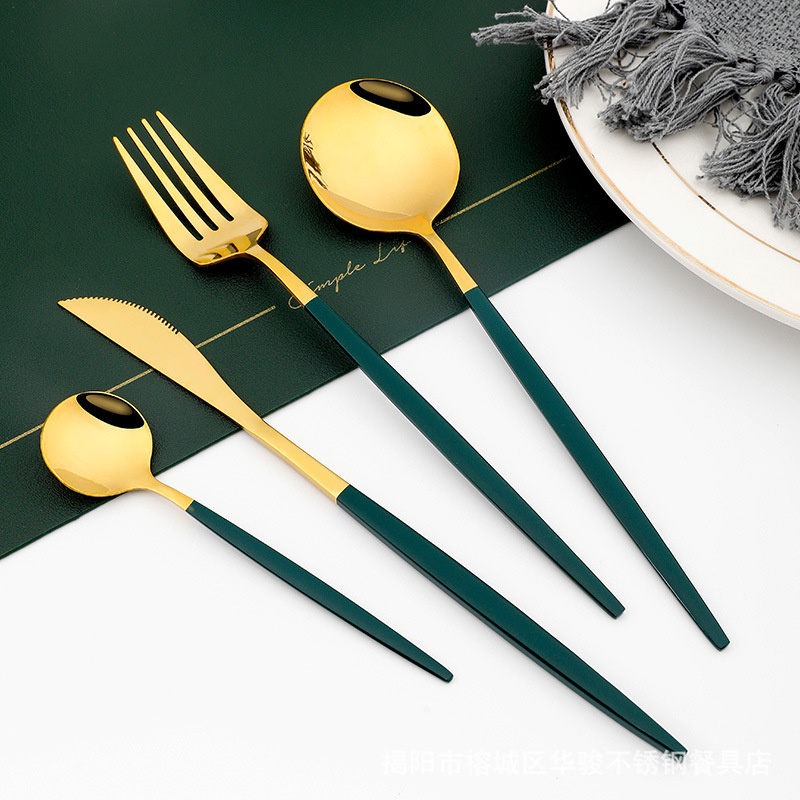 Stainless Steel Cutlery Set Forks Knives Spoon Dessert Scoops Christmas Tableware Dinnerware Gifts