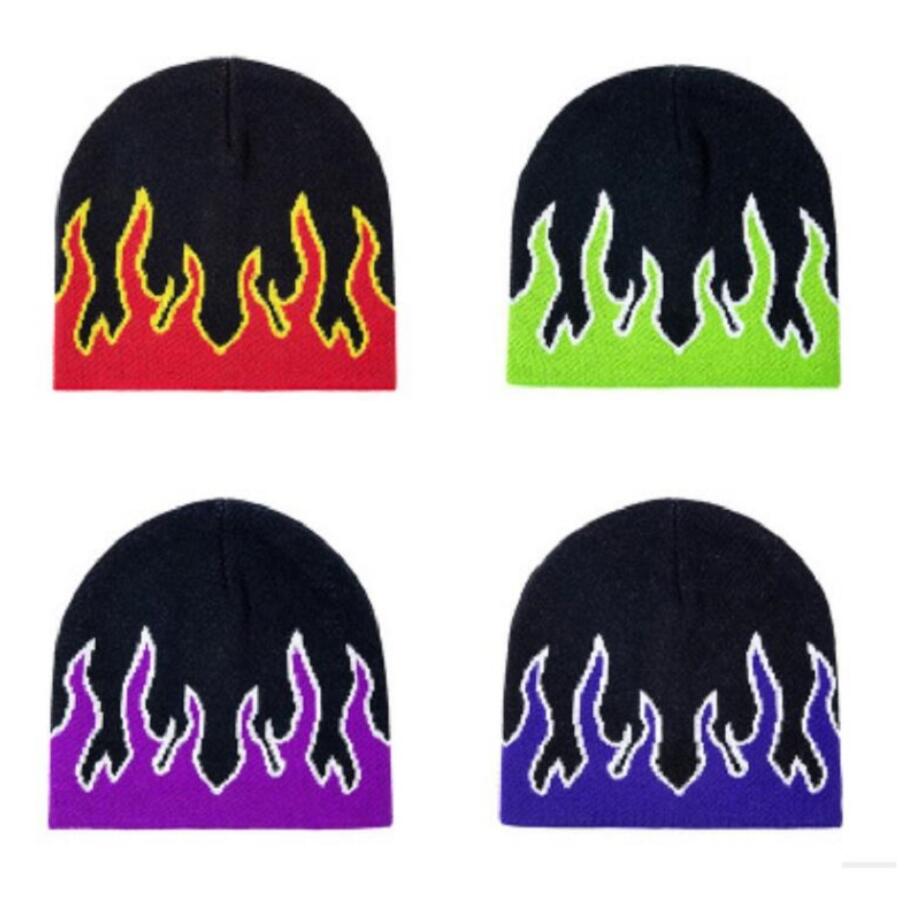 Fashion Autumn Winter Skull Caps Unisex Fire Design Street Dance Trend Hip Hop Knit