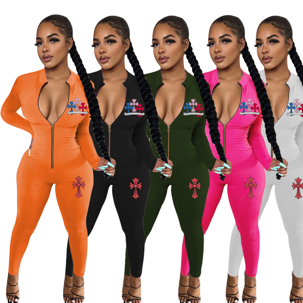 2024 Designer Brand Women Groving Lettera di tuta stampata BodyCon One Piece Outfit Abiti a maniche lunghe Rompers Pants Stand Collar Jumper Suit Wholesale 8961-7