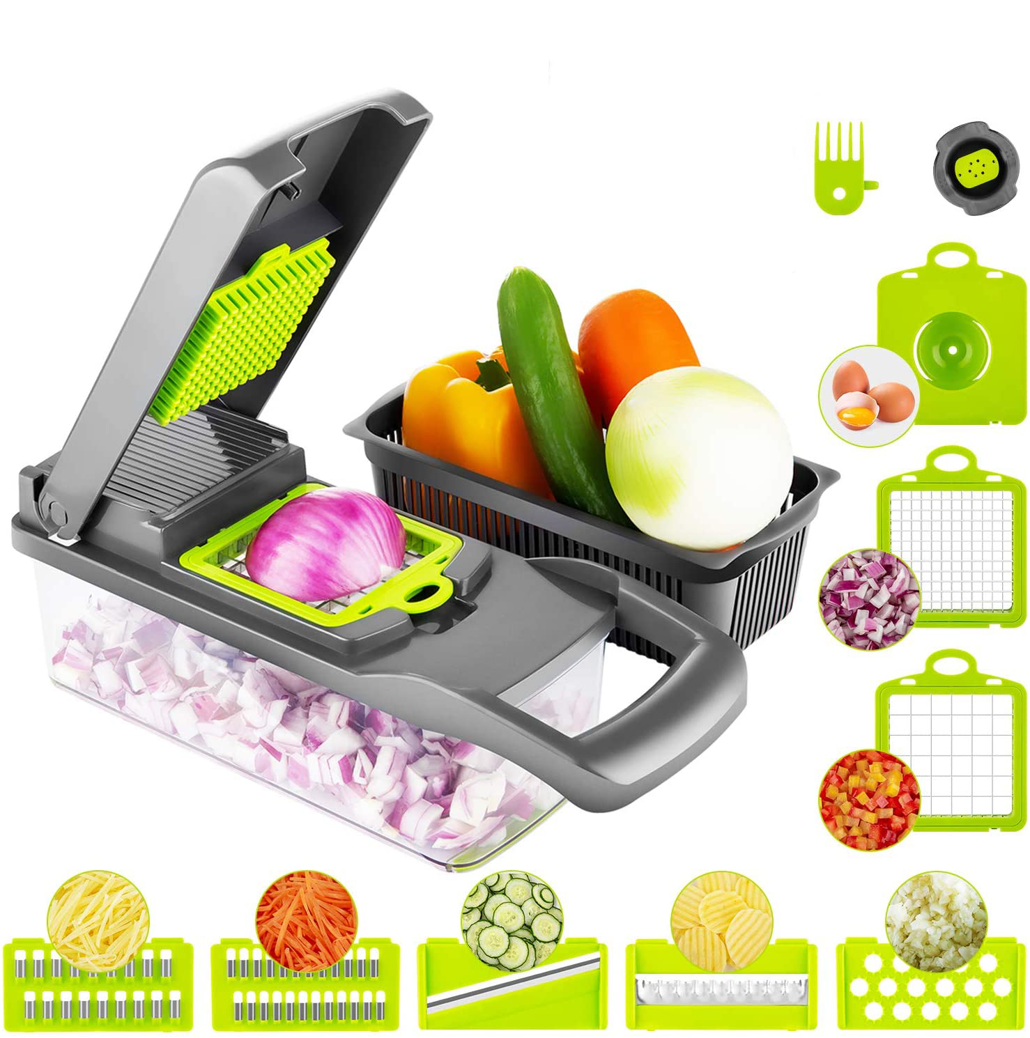 14 en 1 coupe-légumes multifonctionnel trancheuse avec panier hachoir à pommes de terre râpe à carottes trancheuses gadgets accessoires de cuisine SS1116