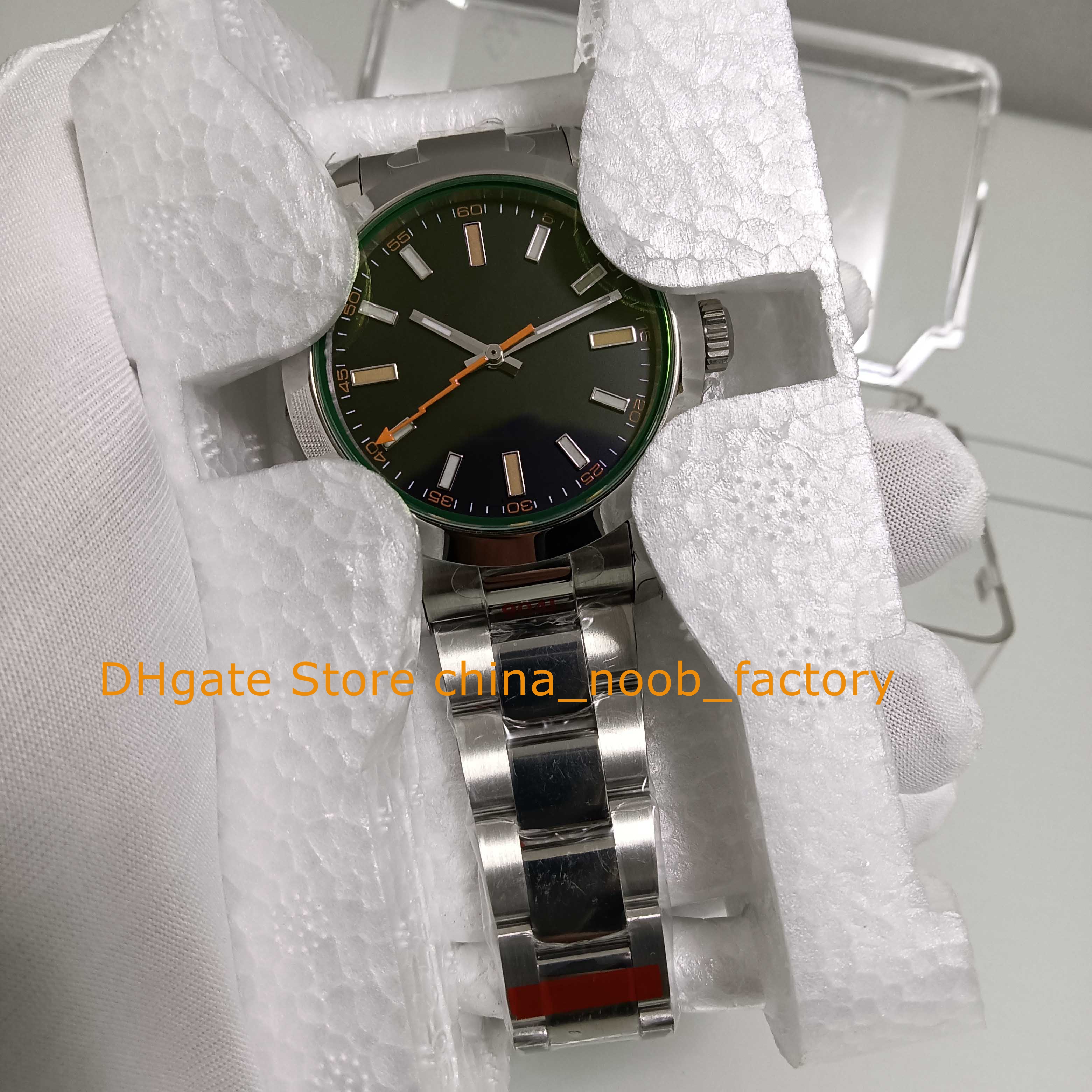2 Estilo Autom￡tico Reloj Cristal verde de 40 mm a mano naranja dial negro luminoso 904L pulsera de acero gmf cal.3131 relojes de movimiento
