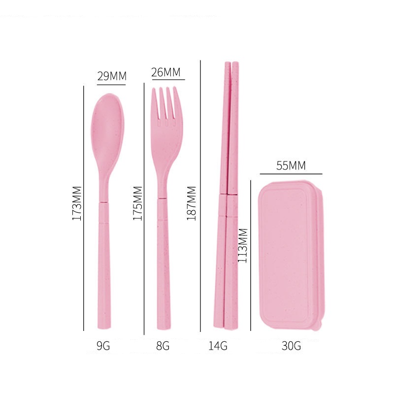 Collapsible Travel Utensil Set with Case Wheat Straw Reusable Chopsticks Spoon Fork Sets for Kids Adult