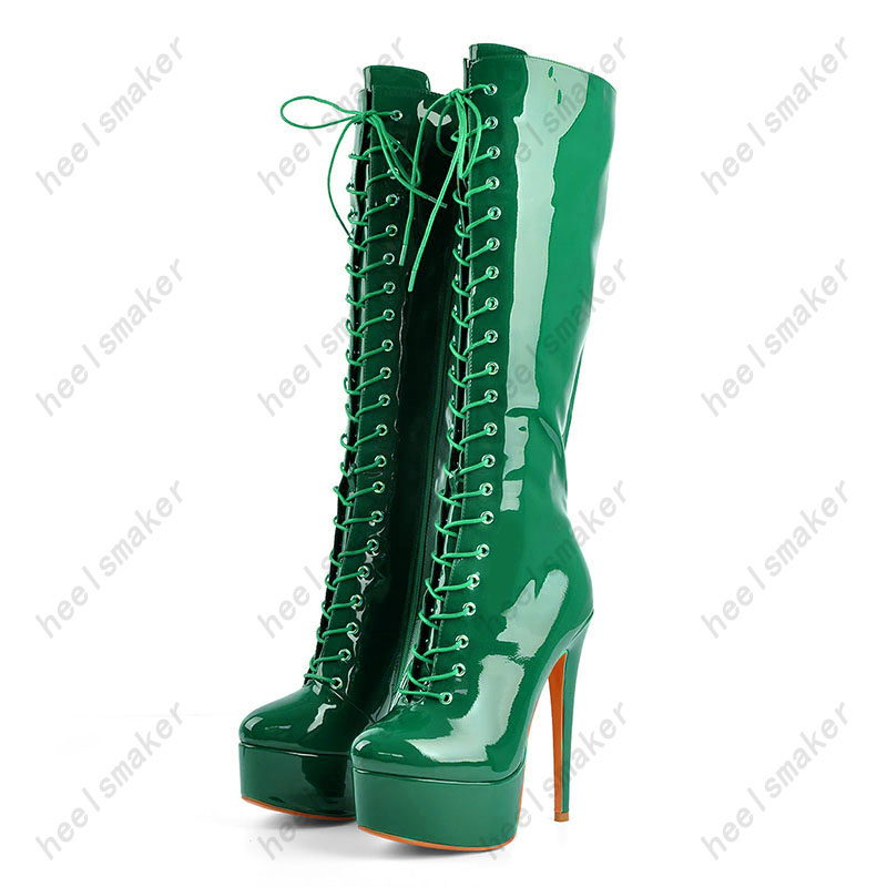 Heelsmaker Handgefertigte Damen-Winter-Kniestiefel mit überkreuzten Stiletto-Absätzen, runder Zehenbereich, wunderschöne weinrote Club-Schuhe für Damen, US-Größe 5–20