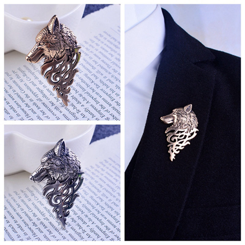 Retro Europe Wolf Head Badge Brooch Pin Pin Men Men Women Rusm