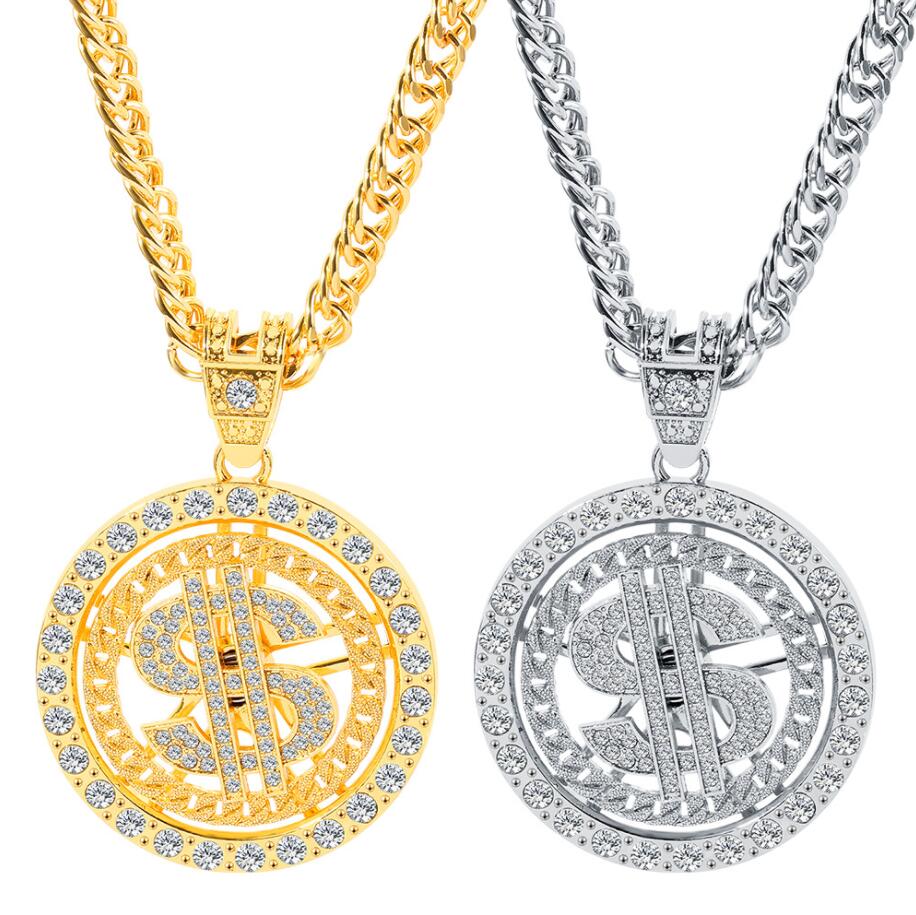 Guldpläterad kubansk kedjehalsband Hip Hop Rap Singer Money Dollar Sign Pendant Halsband för kvinnor Män flickor Choker smycken gåvor