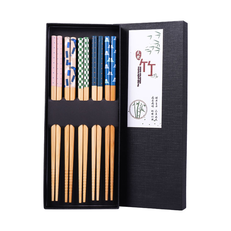 Natural Bamboo Chopsticks Reusable Classic Dishwasher Safe Japanese Style Chop Sticks Gift Sets