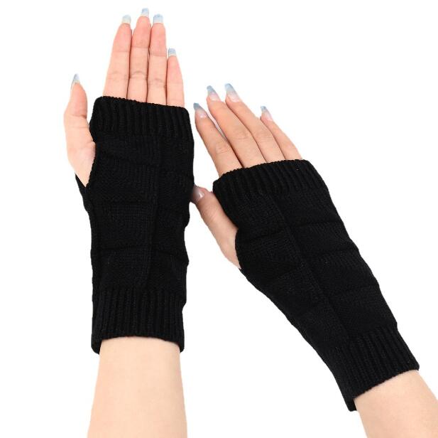 Gants demi-doigts chauds tricotés en acrylique pour femmes, gants à motifs géométriques à la mode