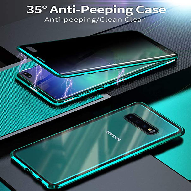 Anti Peep magnetische adsorptie metalen bumper flip cover voor Samsung Galaxy S22 S21 S20 S10 S9 S8 Note 20 Ultra Plus voor- en achterkant gehard glas full body beschermingshoes