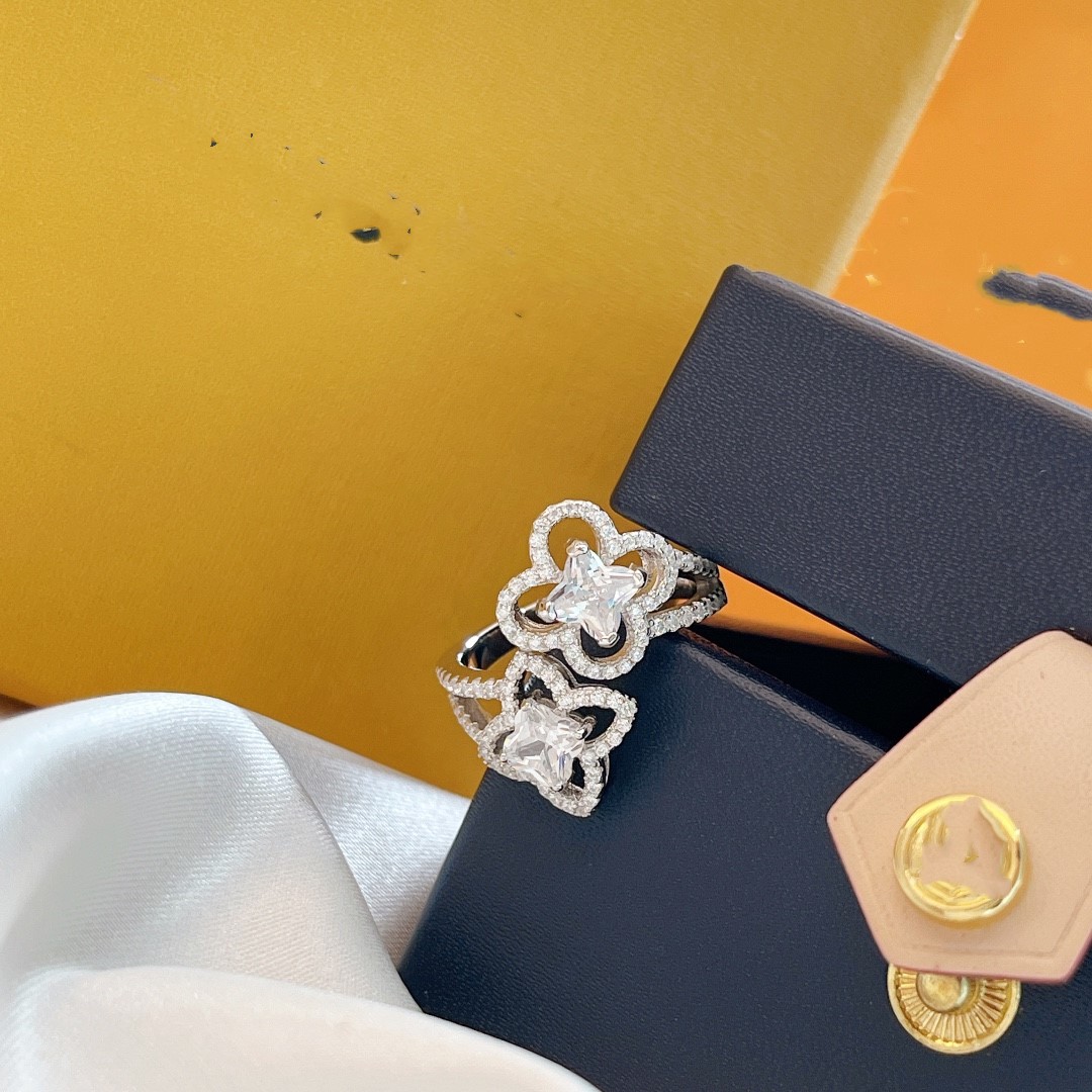 Luxe merk designer ring Les Ardentes top sterling zilver kristal klavertje vier dubbele bloem charme open ring met doos voor Wo217R