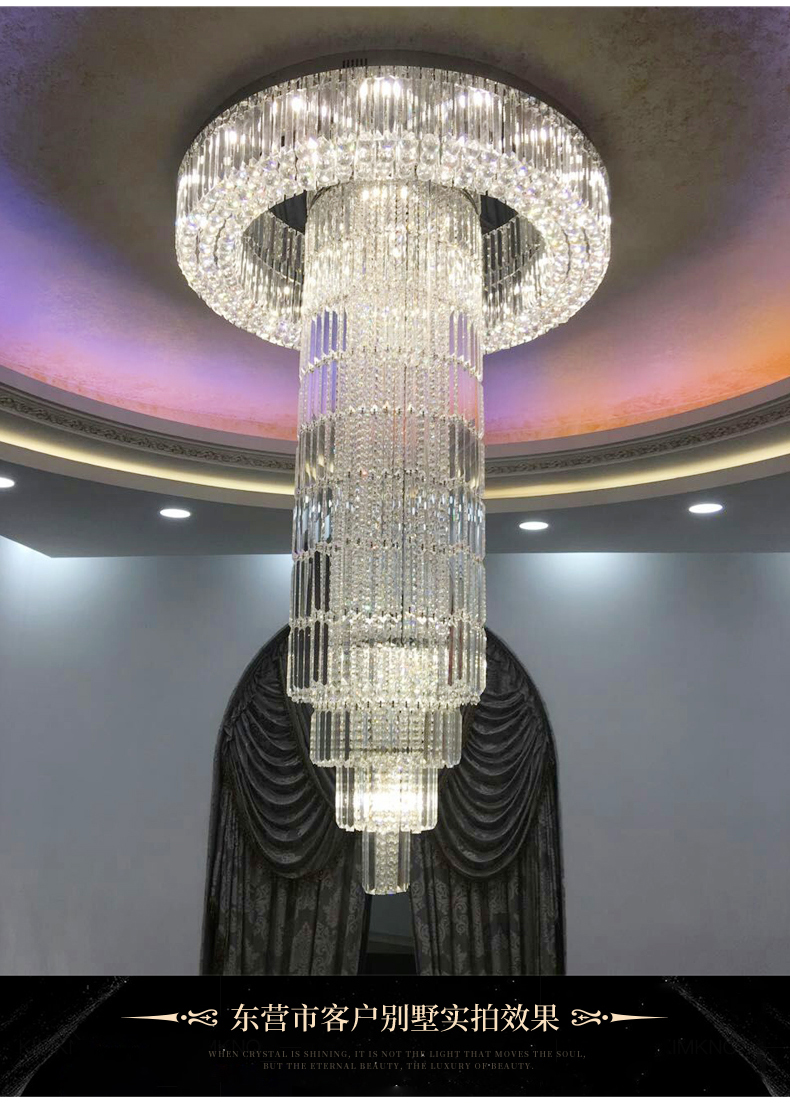 Moderne grote kristallen kroonluchters Lichten armatuur Amerikaan Big Long Luxury Chandelier European Shining Droplight Hotel Lobby Foyer Trappen Hangende lamp Dia150cm