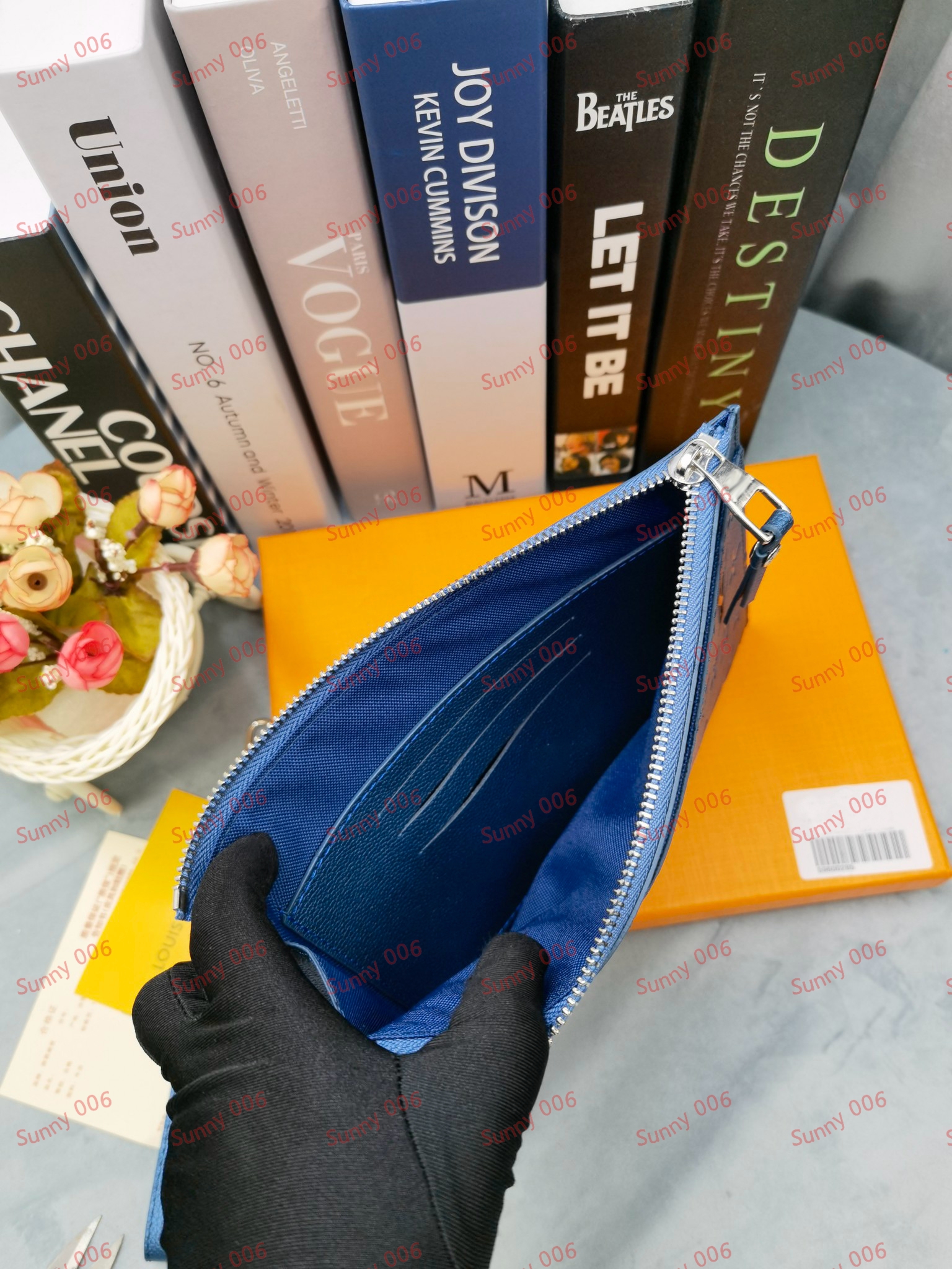 Designer Portemonnees Rits Korting Tas Gesp Vrouwen Pure Blue Coin Portefeuilles Verschillende Stijl Echte Lederen Tas Reliëf Bloem Portemonnee Clutch Bag