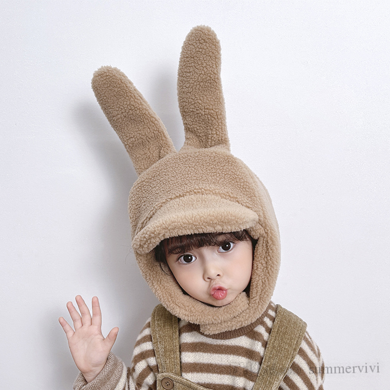 ins kids faux fur hats子供はウサギの耳を切るフリース帽子冬の男の子の女の子暖かい耳マフビーニーキャップa9349