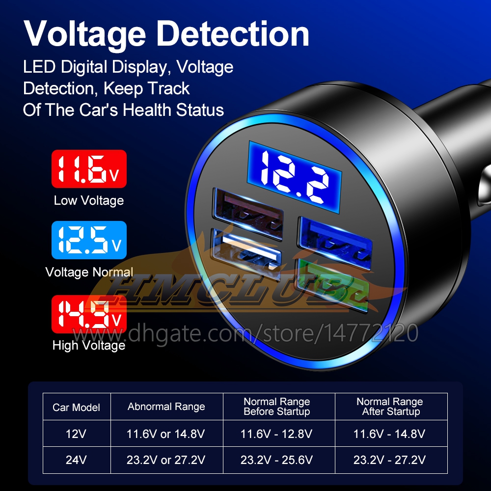 4 порта USB CAR Charger Digital Display PD Phone Fast Chargers для Samsung Huawei Xiaomi Adapter Adapter Arate Arate Arating Auto Electronics Free Ship