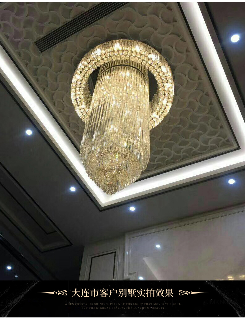 Modern Büyük Kristal Avizeler Işıklar Fikstür Amerikan Büyük Uzun Lüks Avize Avrupa Parlayan Droplight Hotel Lobi Fuaye Merdivenleri Asma Lamba Dia150cm