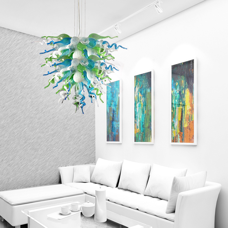 Zeitgenössische Hängelampen, grüne Farbe, 24 x 36 Zoll, luxuriöser Kunst-Kronleuchter aus mundgeblasenem Glas, neuartige Deckenbeleuchtung, dekorativ für Duplex-Gebäude LR1062