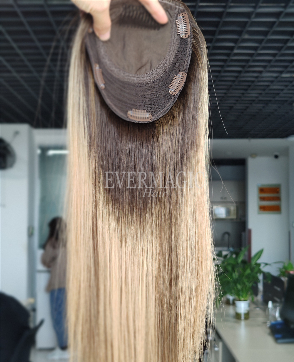 Balayage lichtbruine huid Top Human Hair Toppers Clips in stukken voor haarvrouwen