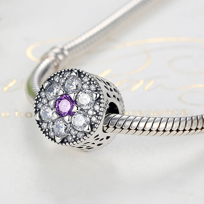 Ciondolo con diamante CZ viola con scatola originale Pandora Bracciali in argento sterling 925 Braccialetti con gioielli da donna ragazze Accessori Charms placcati in oro