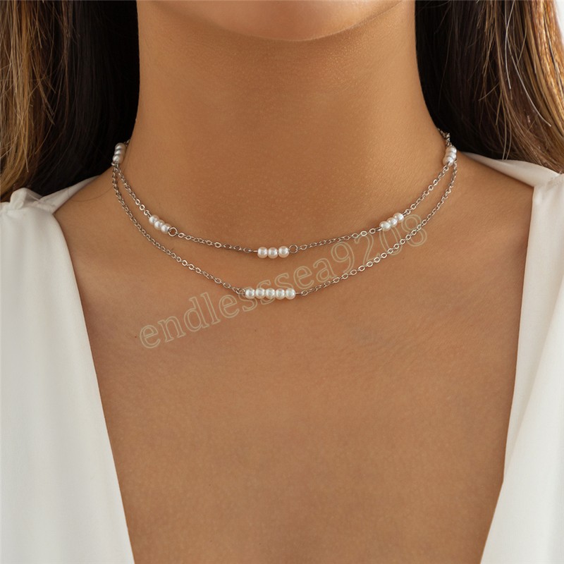 Creative Imitation Perle Chaîne Pendentif Collier Femmes Mer De Mariée Multicouche Bijoux Sur Le Cou Saint Valentin Cadeau