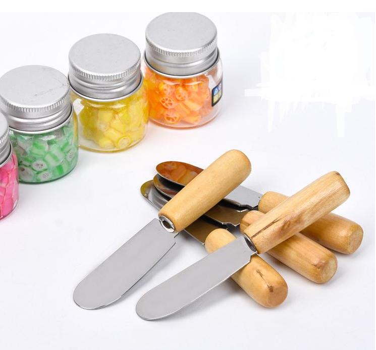 Outils de couteau au fromage en acier inoxydable couteau avec une manche en bois spatule en bois beurre de dessert de dessert de jeu de jambe-petit-déjeuner sn243