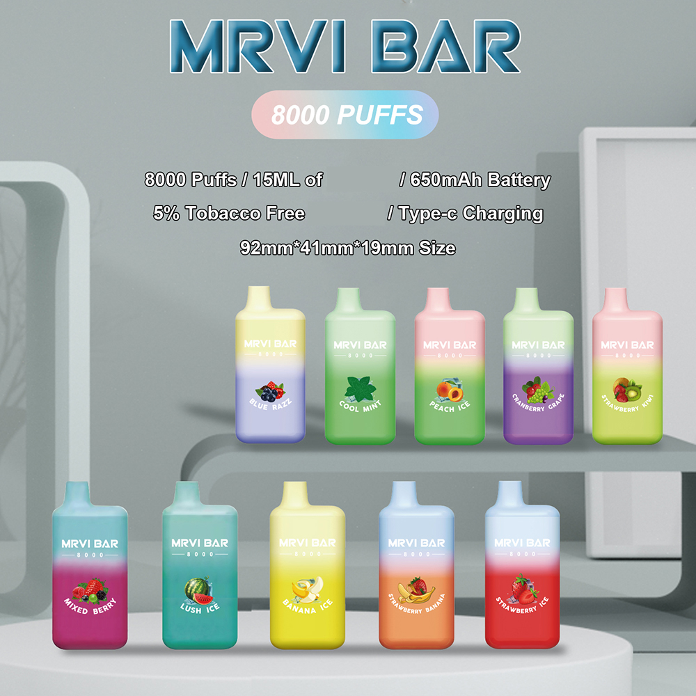 Original Mrvi Bar 8000 6000 Bouffées Vape Jetable E Cigarette Avec Batterie Rechargeable 650mAh Préremplie 15ml 13ml Elf Box VS Lost Mary USA Warehouse Ship