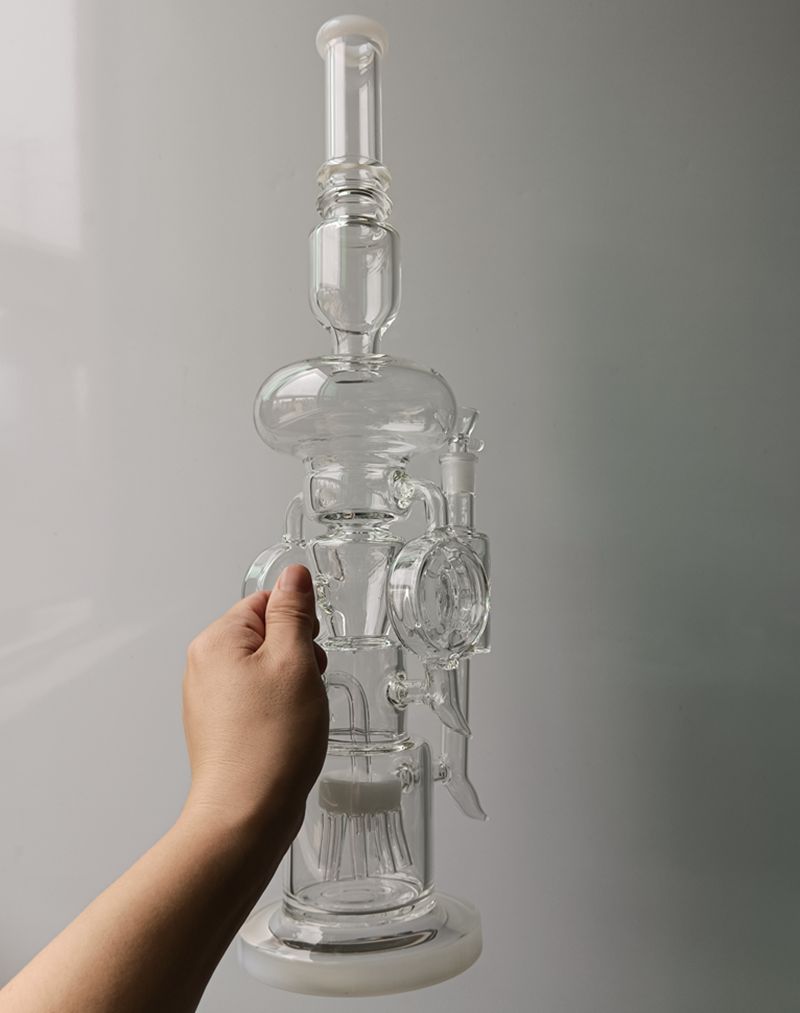Yellow White Glass Water Bong Hookahs with Arm Tree Percolator Straight Type Oil Burner Dab Rig Bubbler