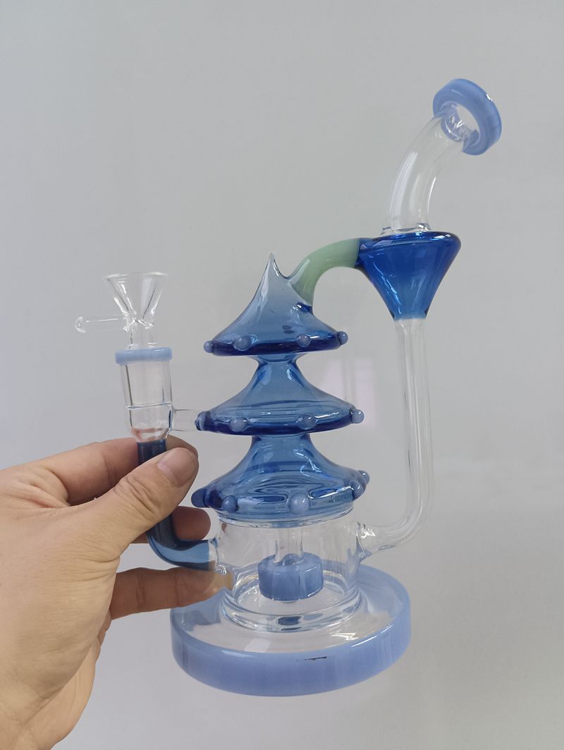 Bang en verre en forme d'arbre de Noël bleu Narguilé Délicat Dab Rig avec percolateur de pneu Brûleur à mazout Pipe à fumer