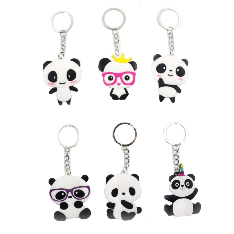 Panda Keychains PVC Silicon Cartoon Schlüsselbund Anhänger kreativer Geschenk Key Chain Keyring 6 Stile