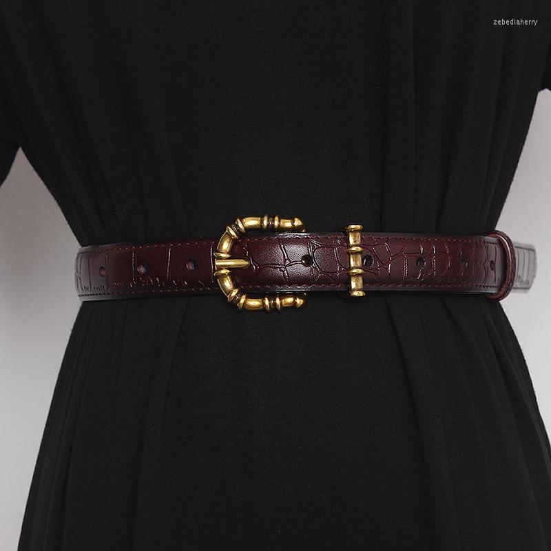 Belts Vintage Bamboo Pattern Metal Pin Buckle Waist Belt Cowhide Waistband Women 2022 Luxury Genuine Leather Casual Jean Ceinture254x