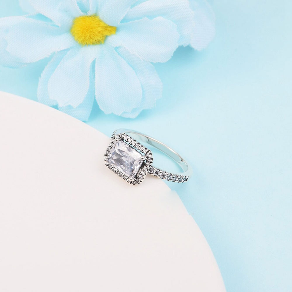 925 Sterling Silver Rectangular Sparkling Halo Ring Fit Pandora Jewelry Engagement Wedding Lovers Fashion Ring For Women