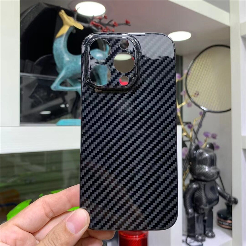 Bulletproof Aramid İPhone 14 Pro Max 14 için Orijinal Karbon Fiber İnce Kılıflar Plus Parlak Sert Kapak