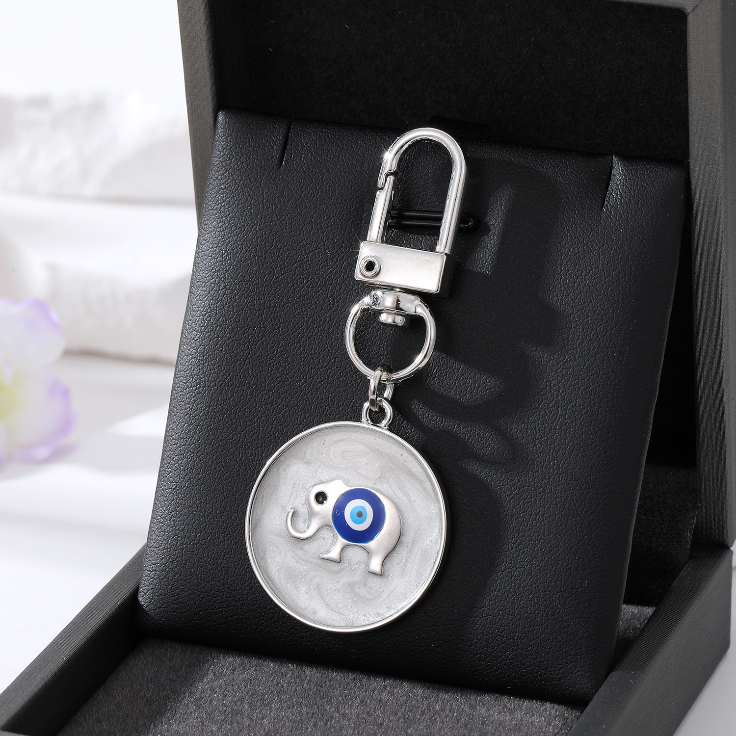 LLavero de elefante de mano de Hamsa de mal de ojo, llaveros de Fátima, bolso de Animal de ojo azul, accesorios de llavero de coche, joyería