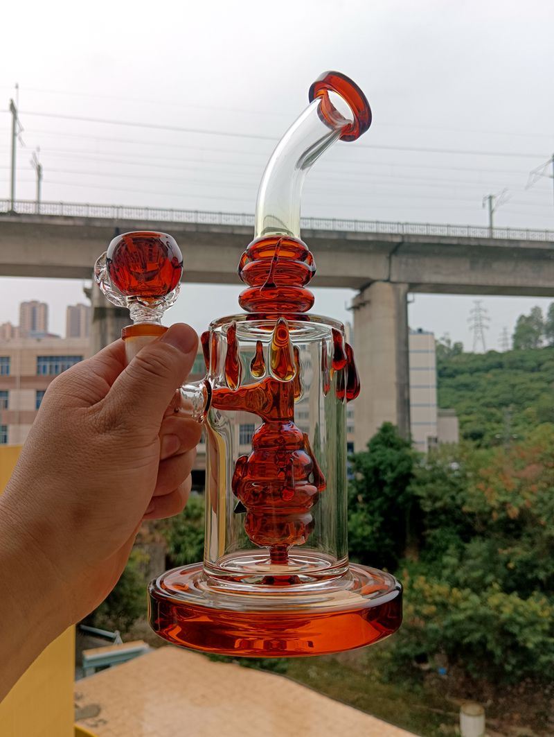 Glasia de vidrio naranja Bong Hookahs de 10 pulgadas Tipada de agua para el aceite de la plataforma de aceite de 10 pulgadas con accesorios de tazón de percolador