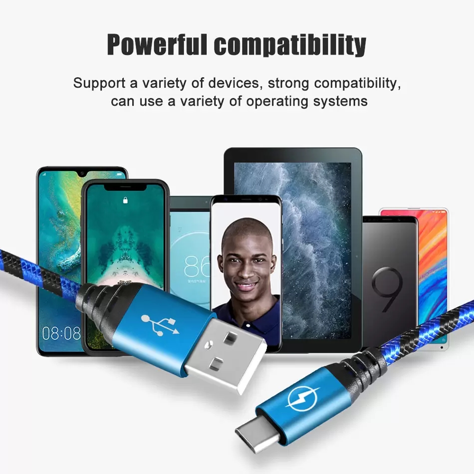 Micro USB شحن كابل الشاحن 3ft 1M 1M قسط نايلون من النوع C Cables Sync Charger Cord للهاتف المحمول Android 5 6 7 هاتف محمول