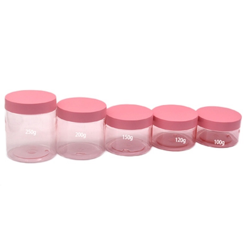 Lege verpakking plastic fles cosmetisch helder roze en witte pot roze hoes 50 g 80 g 100 g 120 g 150 g 200g 250 g draagbare hervulbare verpakkingscontainer